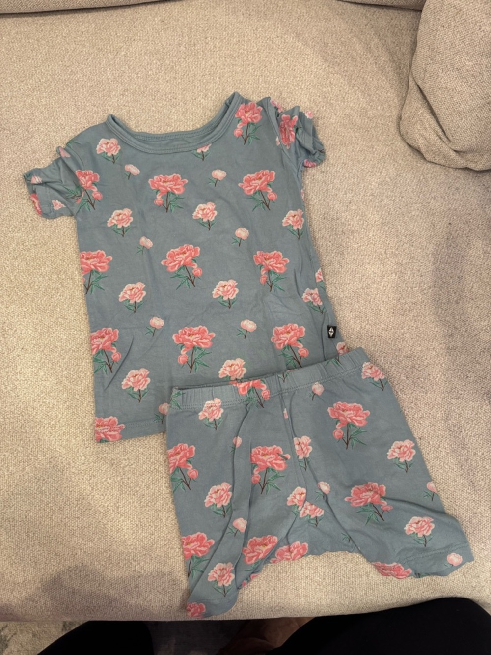 Kyte BABY Pink Floral Short Pajama Set on Blue